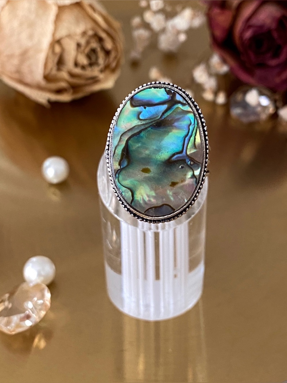 Abalone Shell Antique Style Ring Size 7.25